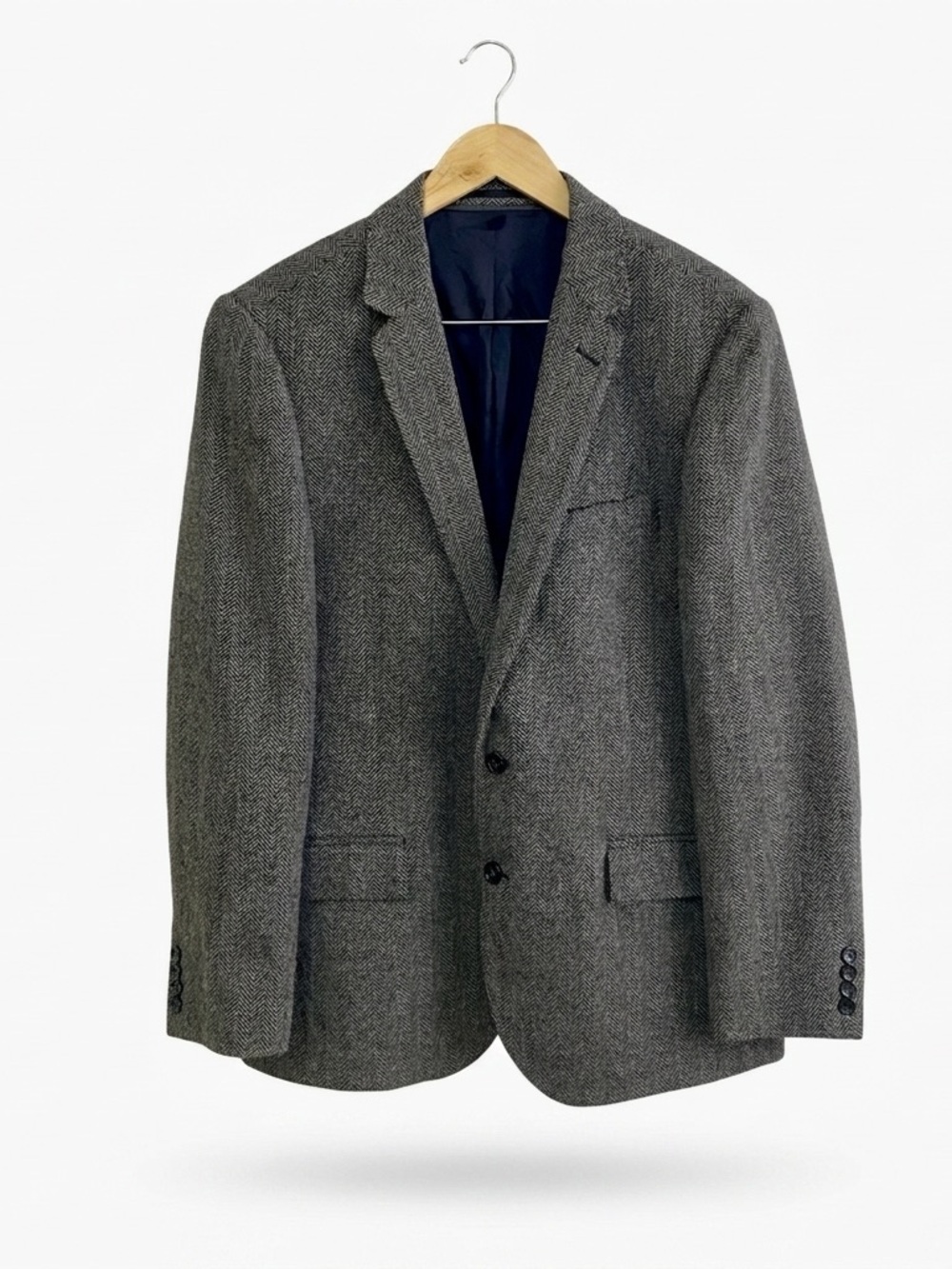 J.Crew Ludlow Blazer 44R Grey Herringbone Italian Wool Tweed Sport Coat Jacket